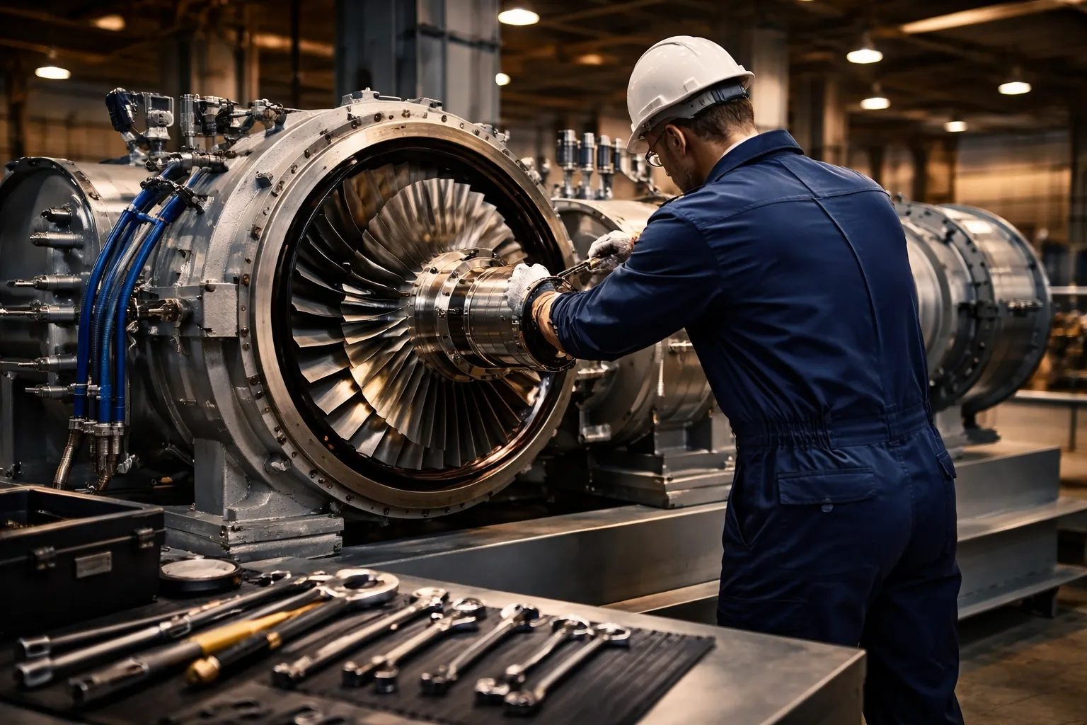 Maintenance technicians servicing large industrial compressor equipment